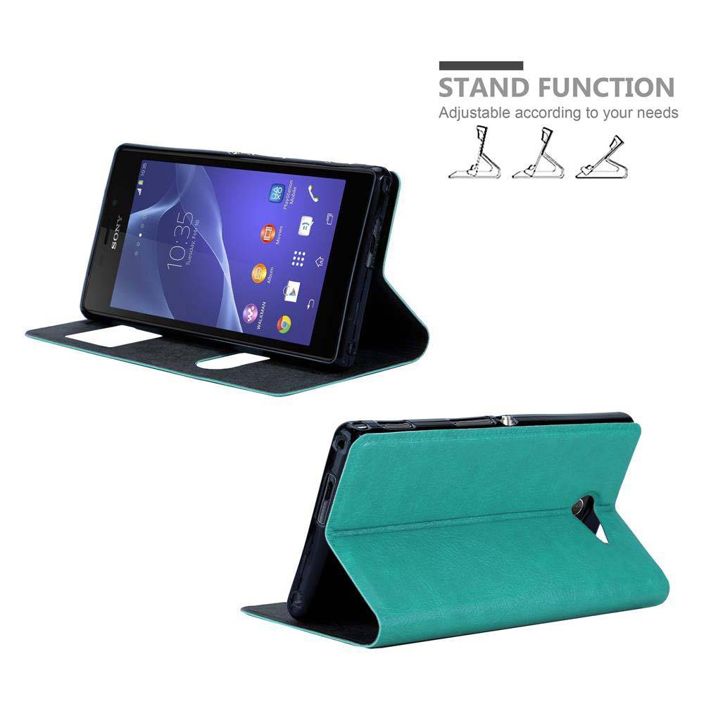 Cadorabo Schutzhülle für Sony Xperia M2 / M2 AQUA Hülle in Türkis Handyhülle Book Case Cover Etui