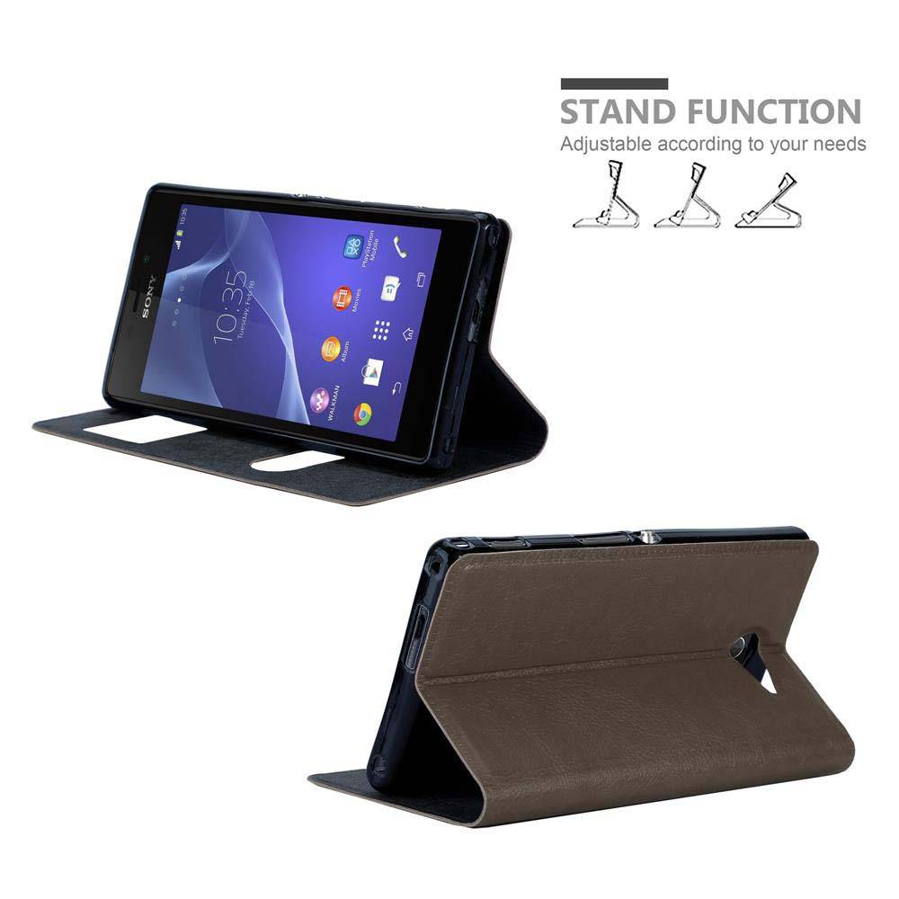 Cadorabo Schutzhülle für Sony Xperia M2 / M2 AQUA Hülle in Braun Handyhülle Book Case Cover Etui