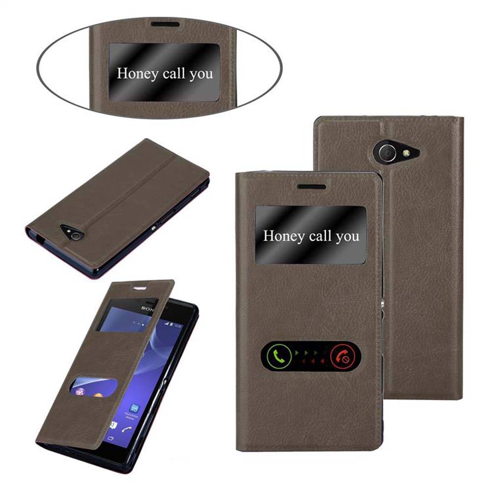 Cadorabo Schutzhülle für Sony Xperia M2 / M2 AQUA Hülle in Braun Handyhülle Book Case Cover Etui