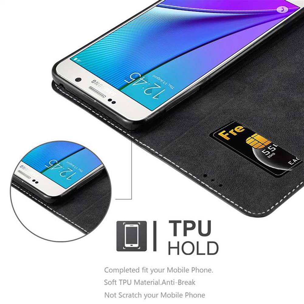 Cadorabo Hülle für Samsung Galaxy NOTE 5 Schutzhülle in Schwarz SHandyhülle Book Case Etui Kunstleder