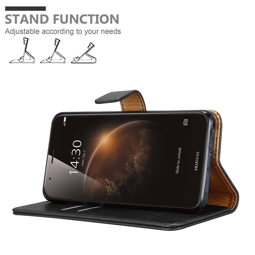 Cadorabo Hülle für Huawei ASCEND G7 PLUS / G8 / GX8 Schutzhülle in Schwarz Handyhülle Book Tasche Case Etui Luxury