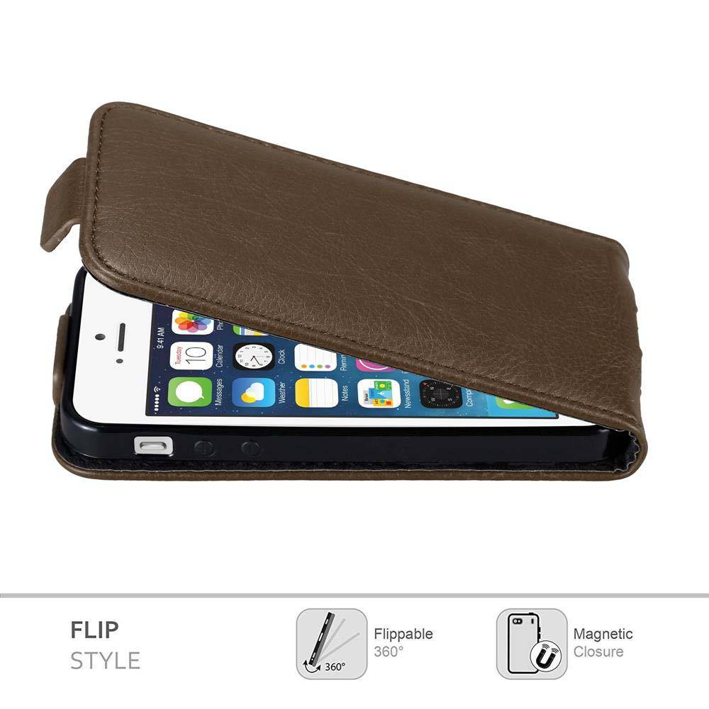 Cadorabo Hülle für Apple iPhone 5 / 5S / SE 2016 Schutz Hülle in Braun Flip Etui Handyhülle Case Cover