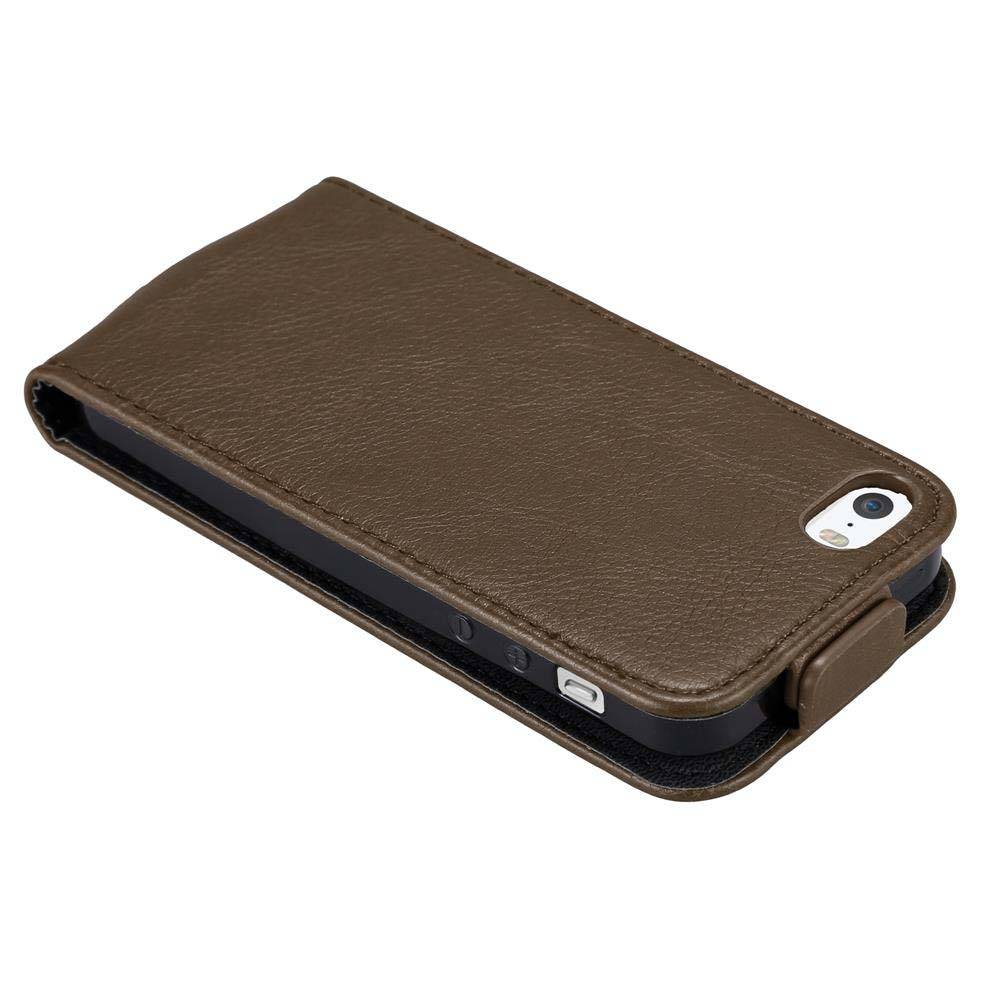 Cadorabo Hülle für Apple iPhone 5 / 5S / SE 2016 Schutz Hülle in Braun Flip Etui Handyhülle Case Cover