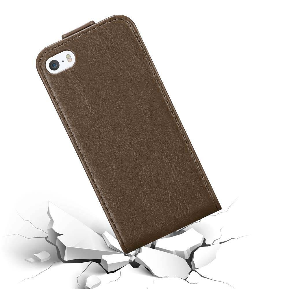 Cadorabo Hülle für Apple iPhone 5 / 5S / SE 2016 Schutz Hülle in Braun Flip Etui Handyhülle Case Cover