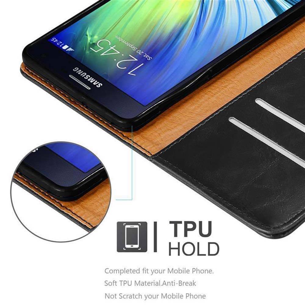 Cadorabo Hülle für Samsung Galaxy A7 2015 Schutzhülle in Schwarz Handyhülle Book Tasche Case Etui Luxury
