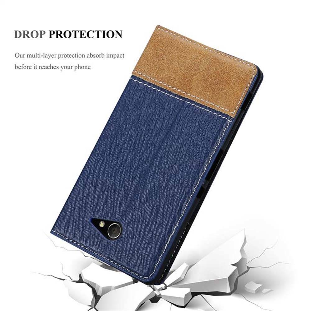 Cadorabo Handy Hülle für Sony Xperia M2 / M2 AQUA Hülle in DUNKEL BLAU BRAUN , Schutzhülle Tasche case cover mit Kartenfach, Standfunktion, Magnet