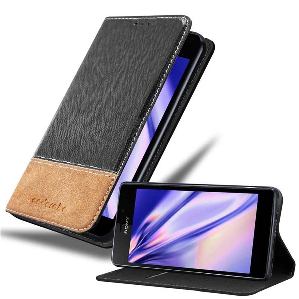 Cadorabo Hülle für Sony Xperia M2 / M2 AQUA Schutzhülle in Schwarz SHandyhülle Book Case Etui Kunstleder
