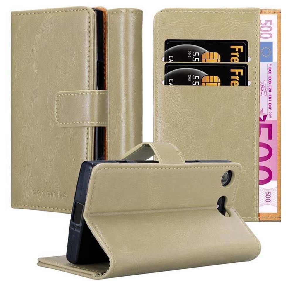Cadorabo Handy Hülle für Sony Xperia XZ1 Compact Hülle in CAPPUCCINO BRAUN , Schutzhülle Tasche case cover mit Kartenfächern, Standfunktion im Lu
