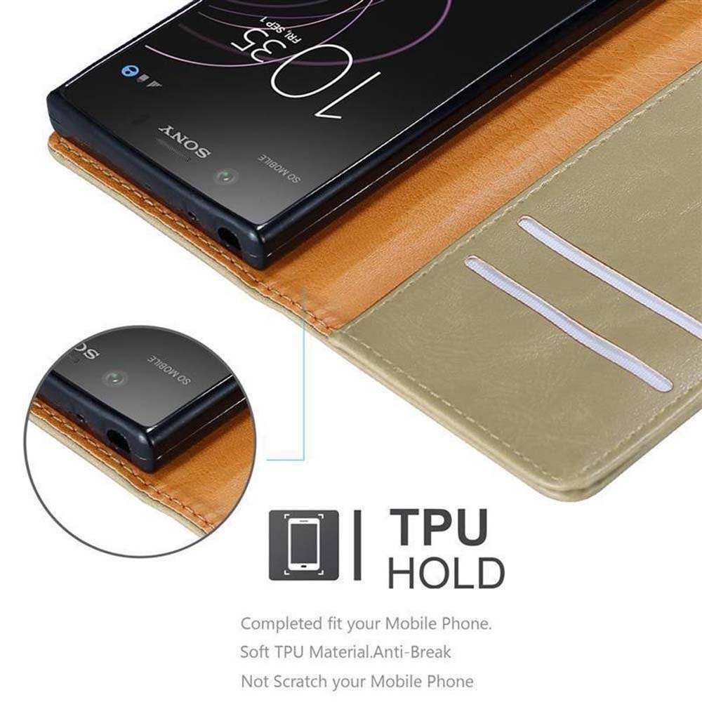 Cadorabo Handy Hülle für Sony Xperia XZ1 Compact Hülle in CAPPUCCINO BRAUN , Schutzhülle Tasche case cover mit Kartenfächern, Standfunktion im Lu
