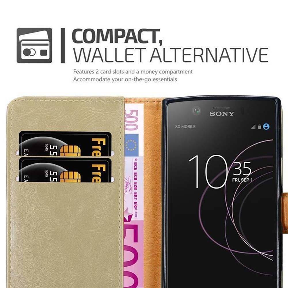 Cadorabo Handy Hülle für Sony Xperia XZ1 Compact Hülle in CAPPUCCINO BRAUN , Schutzhülle Tasche case cover mit Kartenfächern, Standfunktion im Lu
