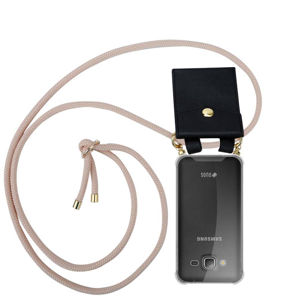 Cadorabo Hülle für Samsung Galaxy J3 2016 Schutzhülle in Rosa Handy Kette Silikon Kordel abnehmbares Etui