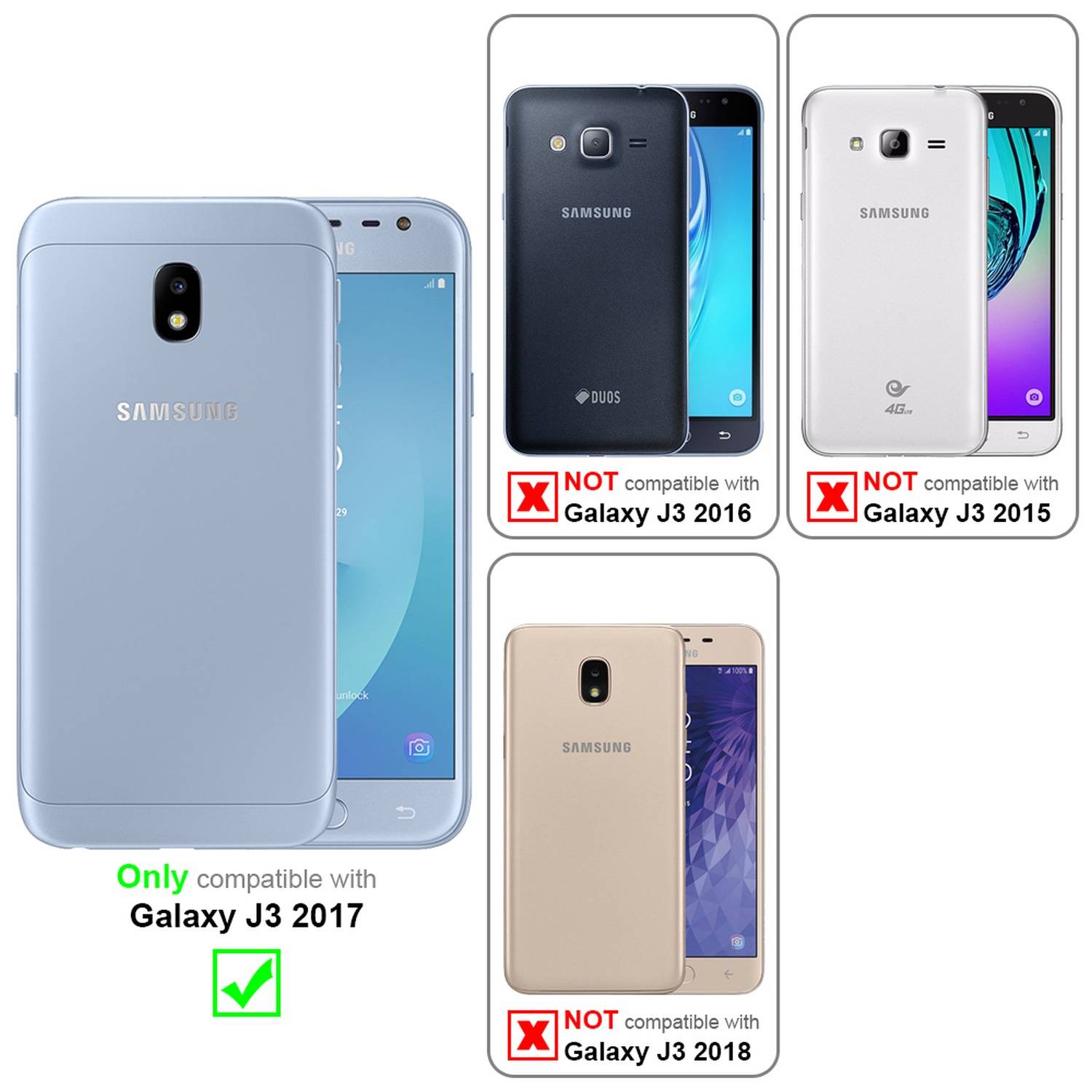 Cadorabo Folie für Samsung Galaxy J3 2017 in KRISTALL KLAR - Gehärtetes Display-Schutzglas (RETAIL PACKAGING)