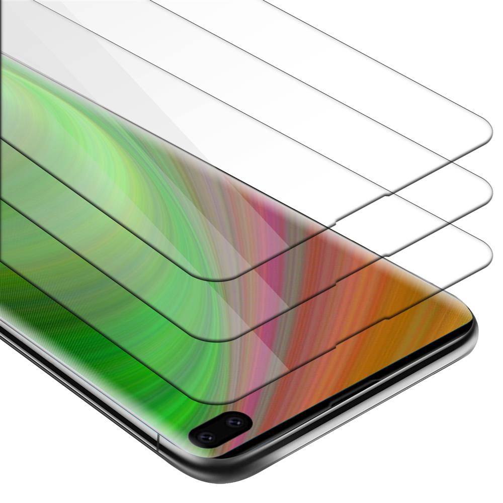 Cadorabo 3x Panzer Folie für Samsung Galaxy S10 PLUS Schutzfolie in Transparent Folie Tempered Display-Schutzglas