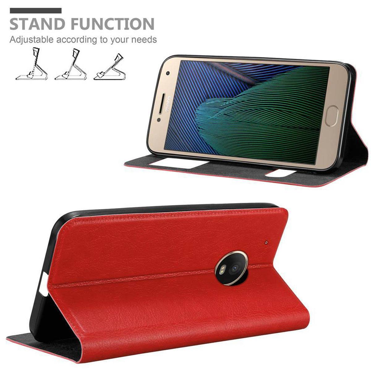 Cadorabo Schutzhülle für Motorola MOTO G5 PLUS Hülle in Rot Handyhülle Book Case Cover Etui