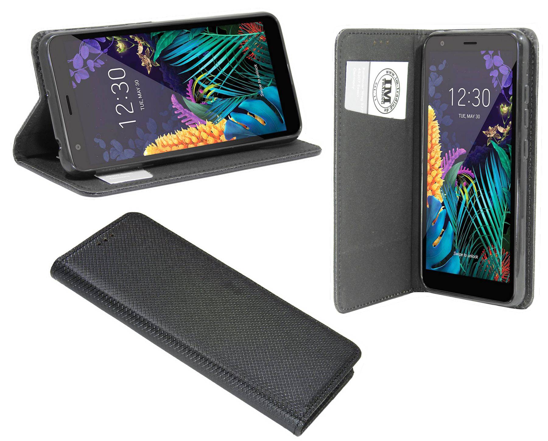 cofi1453® Buch Tasche "Smart" kompatibel mit LG K30 (2019) Handy Hülle Etui Brieftasche Schutzhülle mit Standfunktion, Kartenfach Schwarz