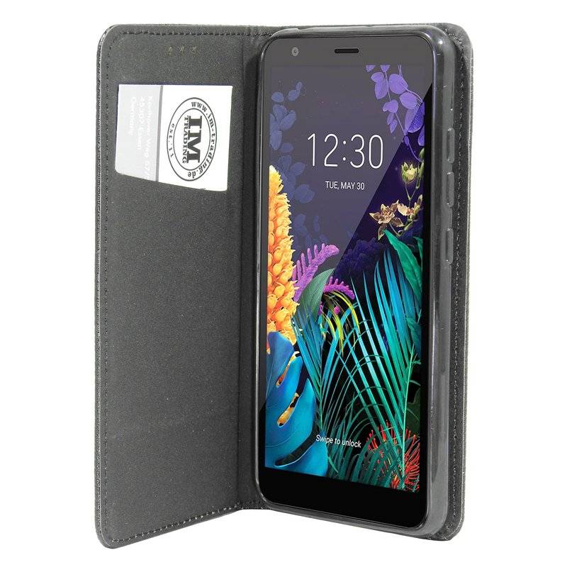 cofi1453® Buch Tasche "Smart" kompatibel mit LG K30 (2019) Handy Hülle Etui Brieftasche Schutzhülle mit Standfunktion, Kartenfach Schwarz