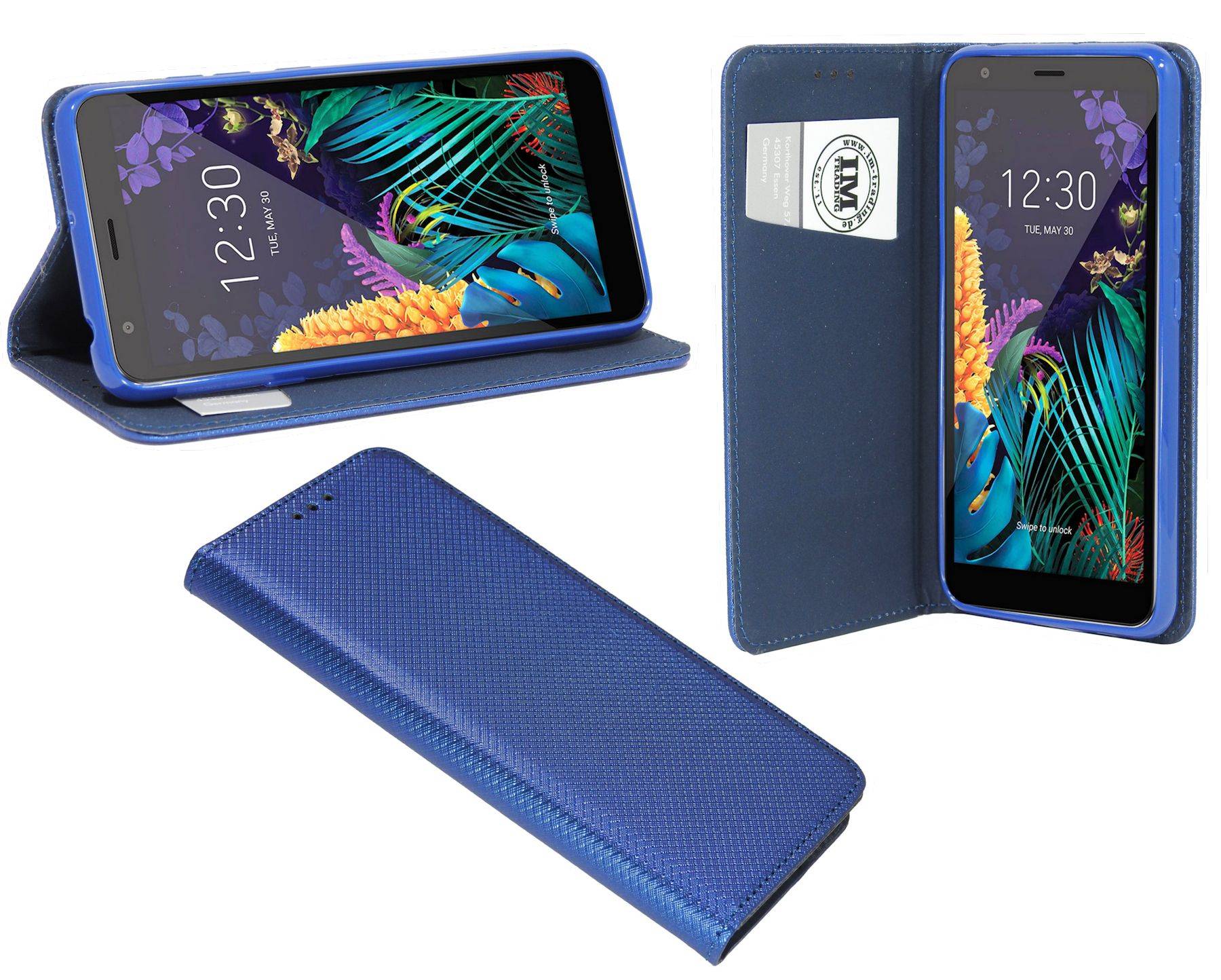cofi1453® Buch Tasche "Smart" kompatibel mit LG K30 (2019) Handy Hülle Etui Brieftasche Schutzhülle mit Standfunktion, Kartenfach Blau