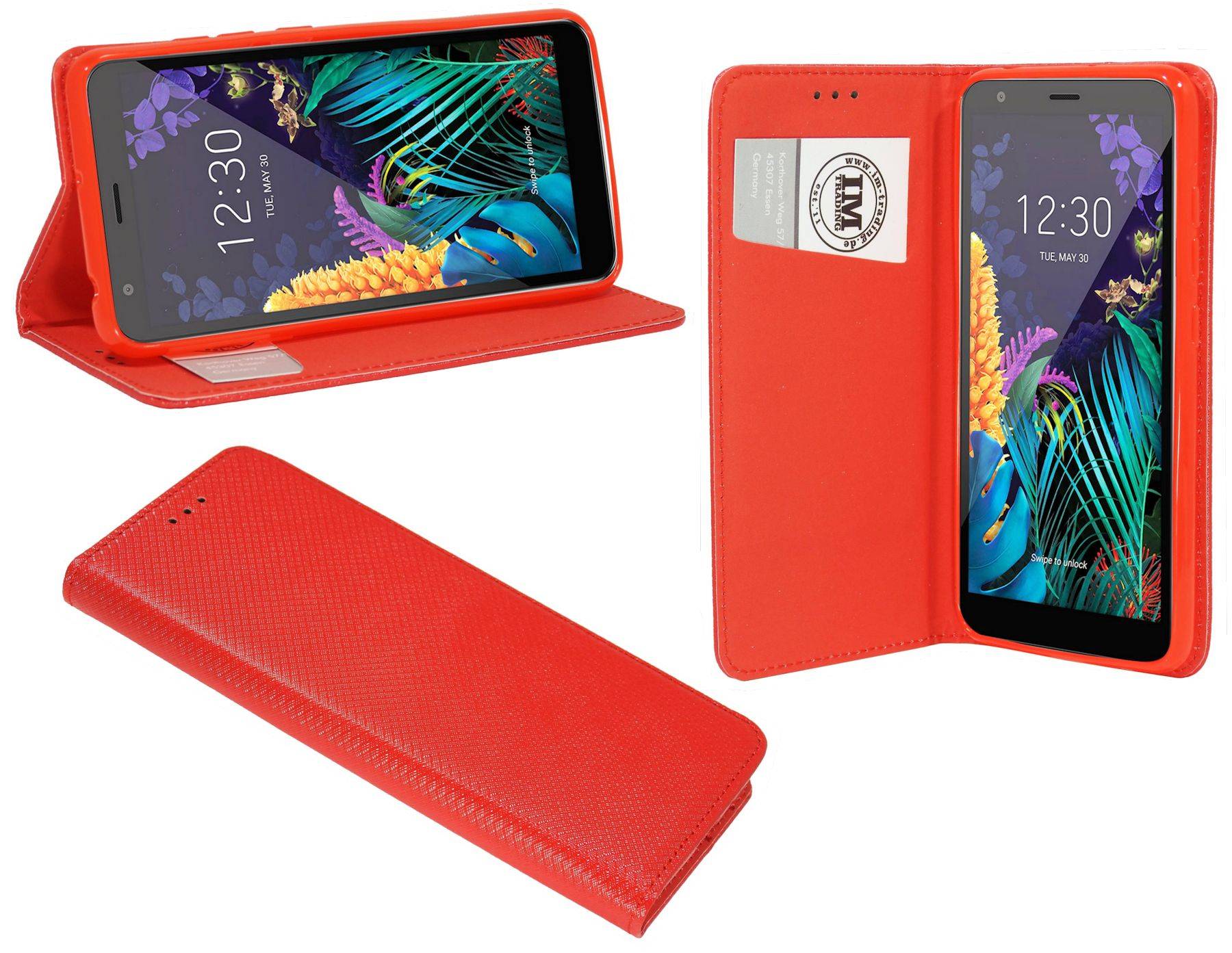 cofi1453® Buch Tasche "Smart" kompatibel mit LG K30 (2019) Handy Hülle Etui Brieftasche Schutzhülle mit Standfunktion, Kartenfach Rot