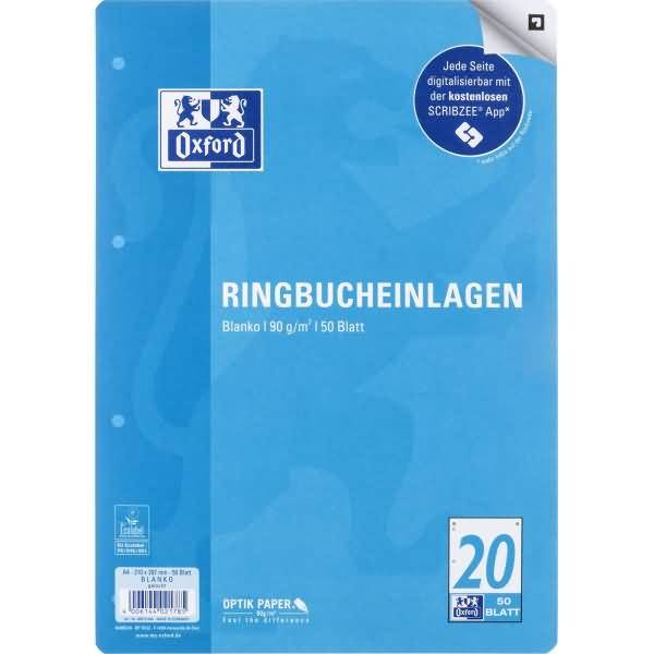 Ringbucheinlagen A4 90g/qm 50 Blatt Lineatur 20 Scribzee kompatibel