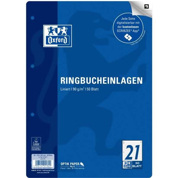 Ringbucheinlagen A4 90g/qm 50 Blatt Lineatur 21 Scribzee kompatibel
