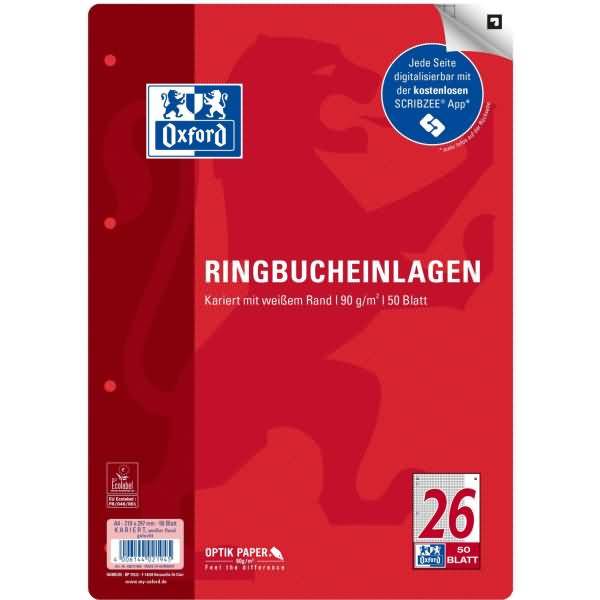 Ringbucheinlagen A4 90g/qm 50 Blatt Lineatur 26 Scribzee kompatibel