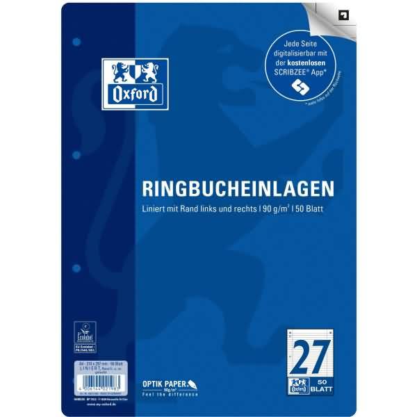 Ringbucheinlagen A4 90g/qm 50 Blatt Lineatur 27 Scribzee kompatibel
