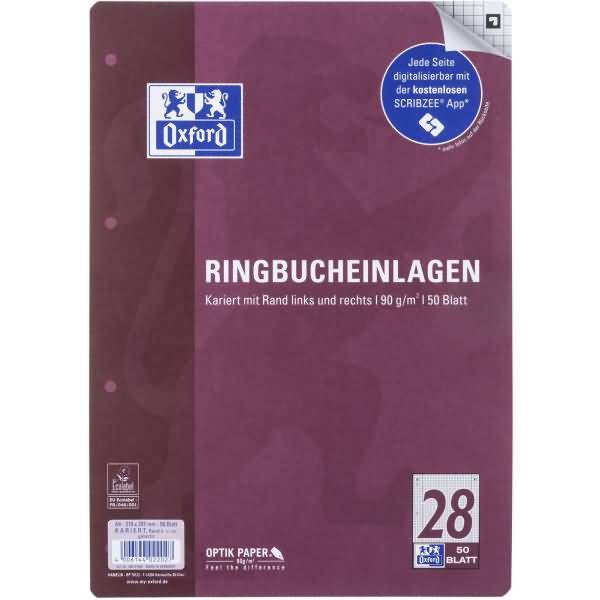 Ringbucheinlagen A4 90g/qm 50 Blatt Lineatur 28 Scribzee kompatibel
