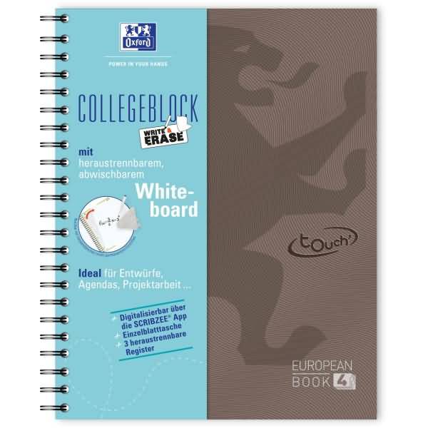 Europeanbook A4+ mit Whiteboard 120 Blatt kariert braun