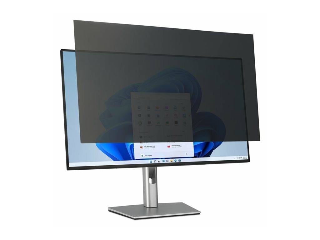 Computermonitor mit einem Datenschutz-Displayfilter, der die Anzeige verdunkelt und den Betrachtungswinkel auf einem Windows-Desktop verengt.