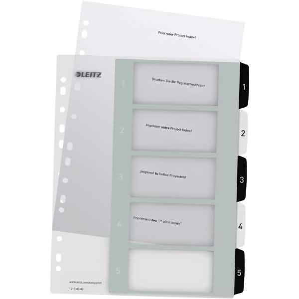 Plastikregister Wow 1-5 beschriftbar A4 PP 5 Blatt weiß/schwarz
