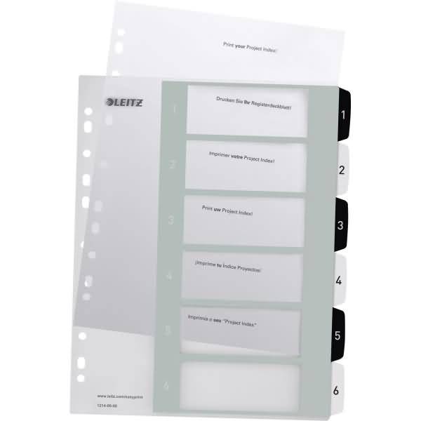 Plastikregister Wow 1-6 beschriftbar A4 PP 6 Blatt weiß/schwarz
