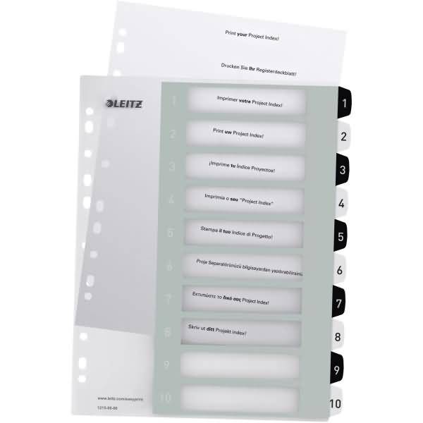 Plastikregister Wow 1-10 beschriftbar A4 PP 10 Blatt weiß/schwarz