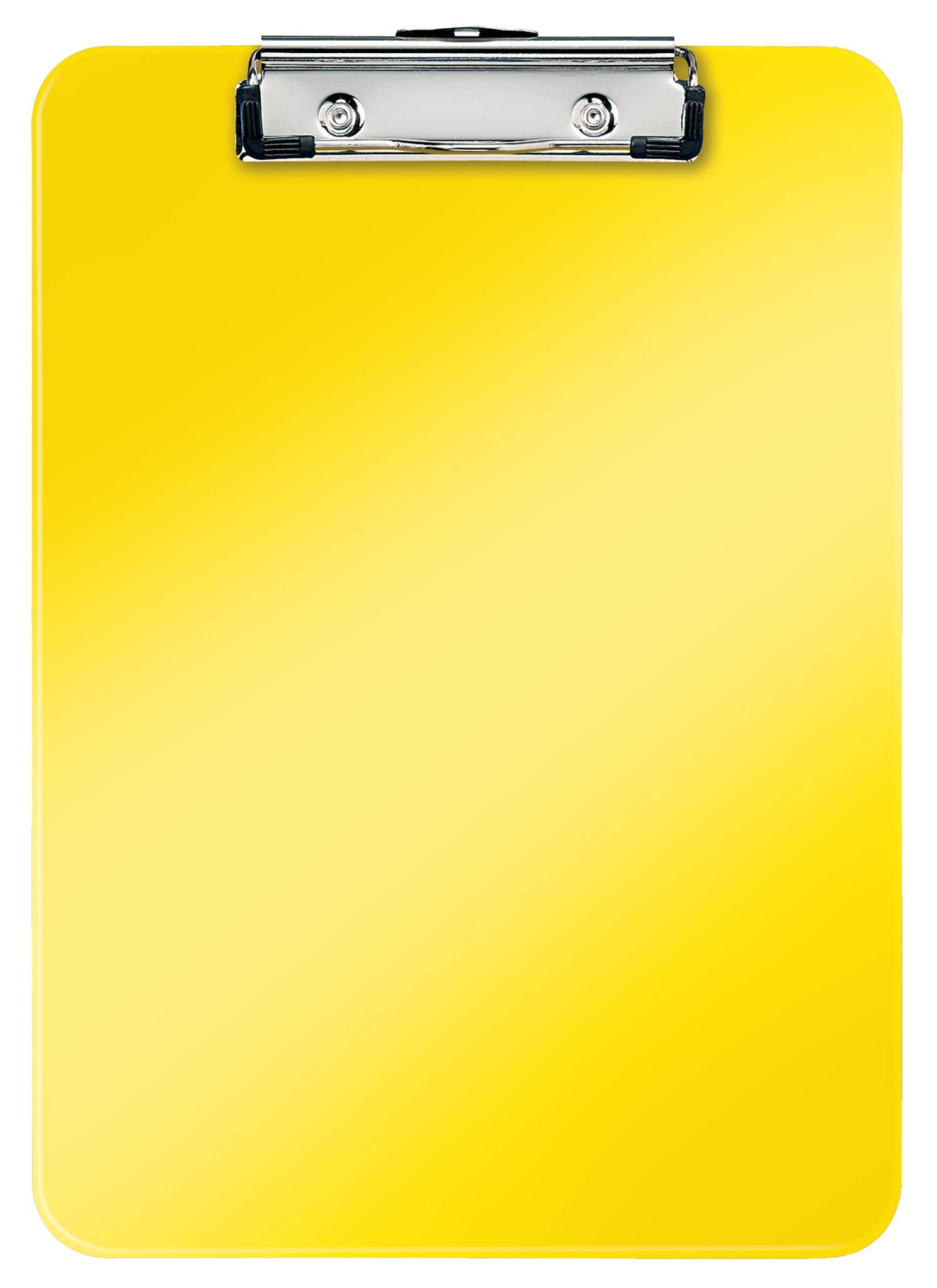 Gelbes Clipboard mit einem leeren Blatt Papier darauf.