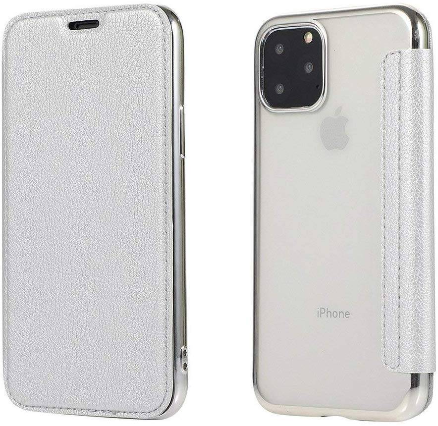 Buch Tasche Cover für Huawei Y5 2019 Hülle Etui Brieftasche Schutzhülle Case Schutz Silber