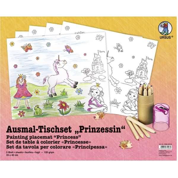 Ausmal-Tischset 33x40cm VE=5 Blatt Prinzessinen