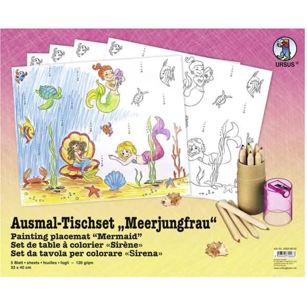 Ausmal-Tischset 33x40cm VE=5 Blatt Meerjungfrau