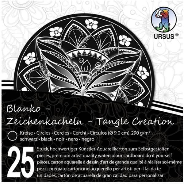 Künstler-Aquarellkarton Zentangle Kacheln blanko Kreis VE=25 Stück schwarz