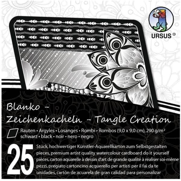 Künstler-Aquarellkarton Zentangle Kacheln blanko Raute VE=25 Stück schwarz