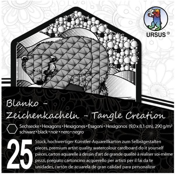 Künstler-Aquarellkarton Zentangle Kacheln blanko Sechseck VE=25 Stück schwarz