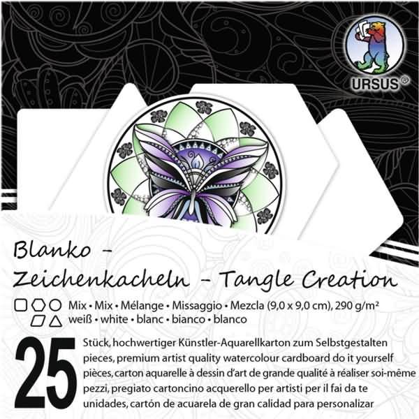 Künstler-Aquarellkarton Zentangle Kacheln blanko sortiert VE=25 Stück weiß