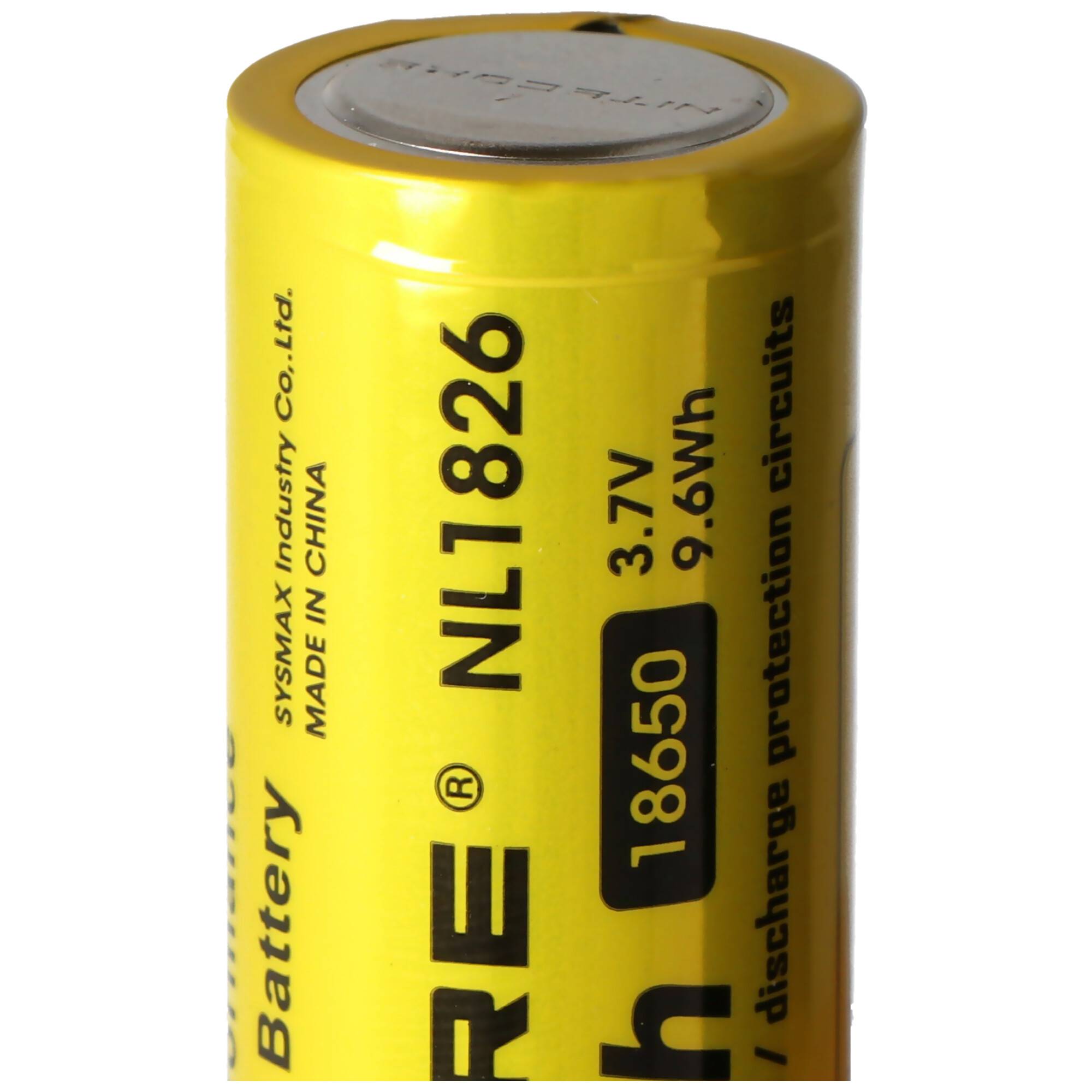 NiteCore 18650 Li-Ion Akku für LED Taschenlampen NL186 mit 2600mAh, CR18650 18,6x70mm