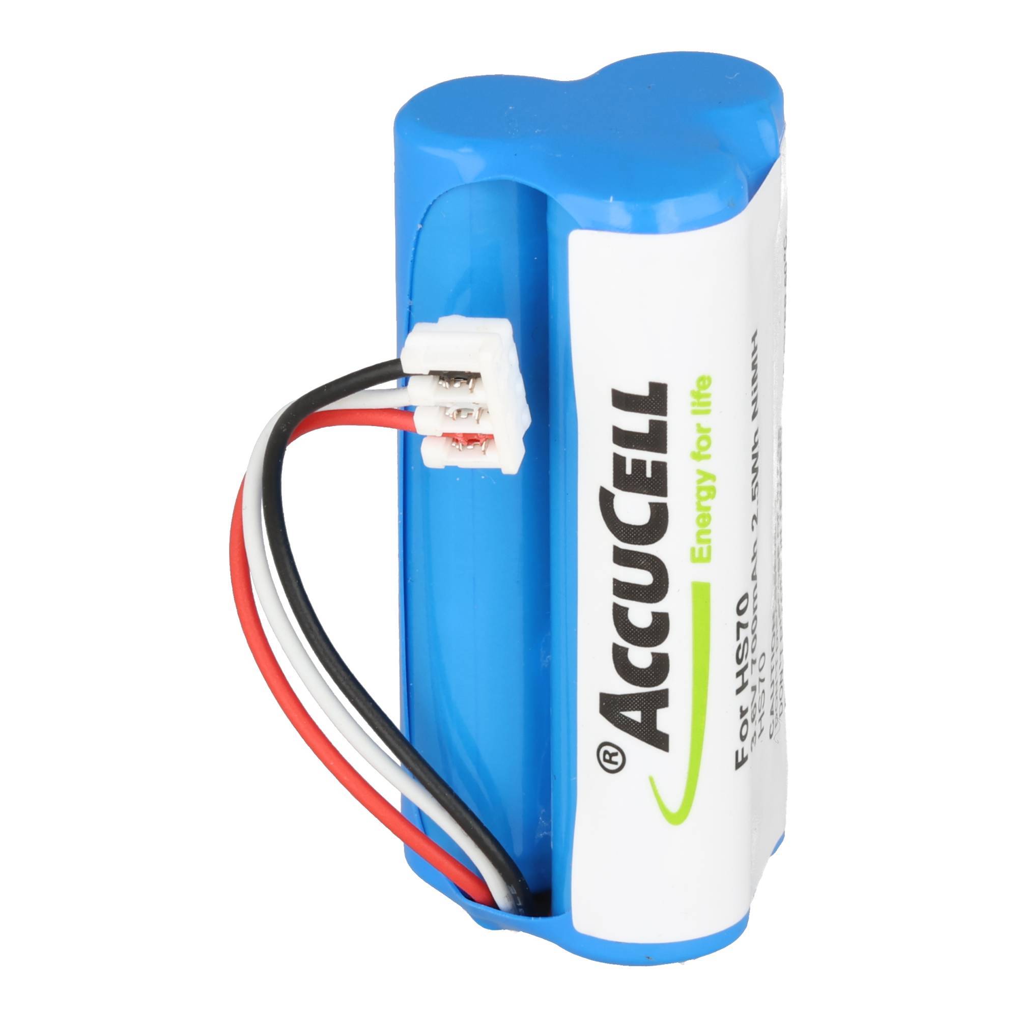 Blaues Lithium-Akku-Pack mit verbundenen roten, schwarzen und weißen Drähten auf weißem Hintergrund