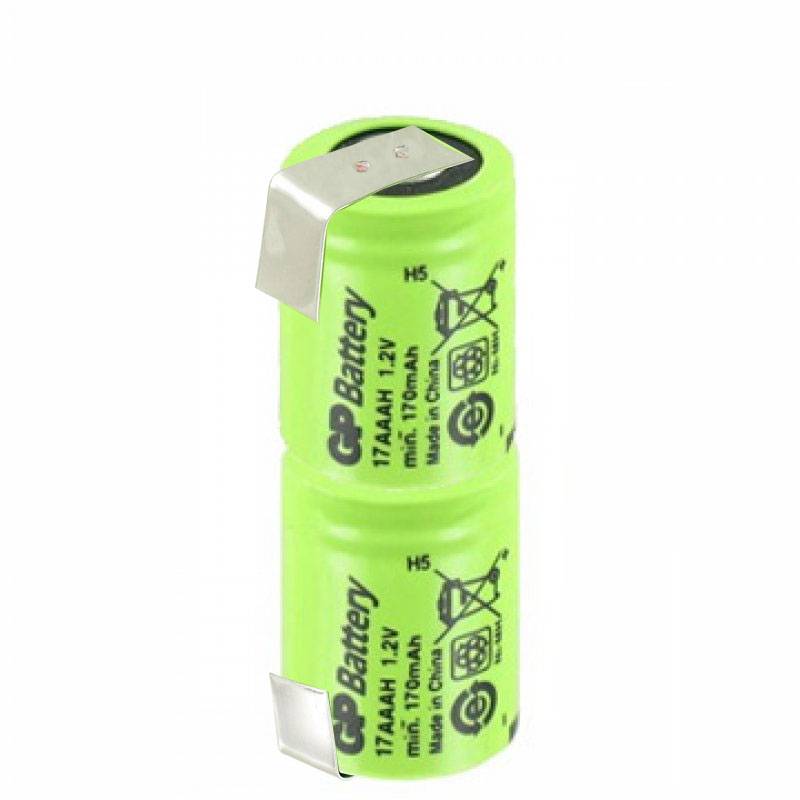 GP GP16AAAM 2er Säule NiMH Akku 1/3AAA 2,4 Volt 170mAh mit U-Lötfahnen, Abmessungen ca. 28x10,2mm