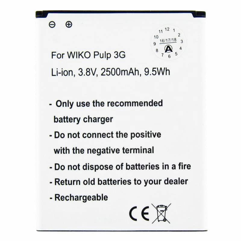 Nachbau Akku passend für den Wiko Pulp 3G Akku 5251, Abmessungen 76.95 x 59.95 x 4.20mm