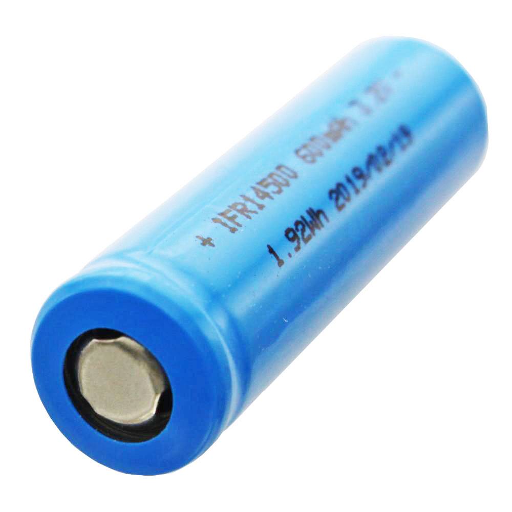 3,2 Volt Solar Akku Lithium IFR 14500 AA 600mAh LiFePo4 Akku Flat Top ungeschützt Masse 14,2 x 50,2mm
