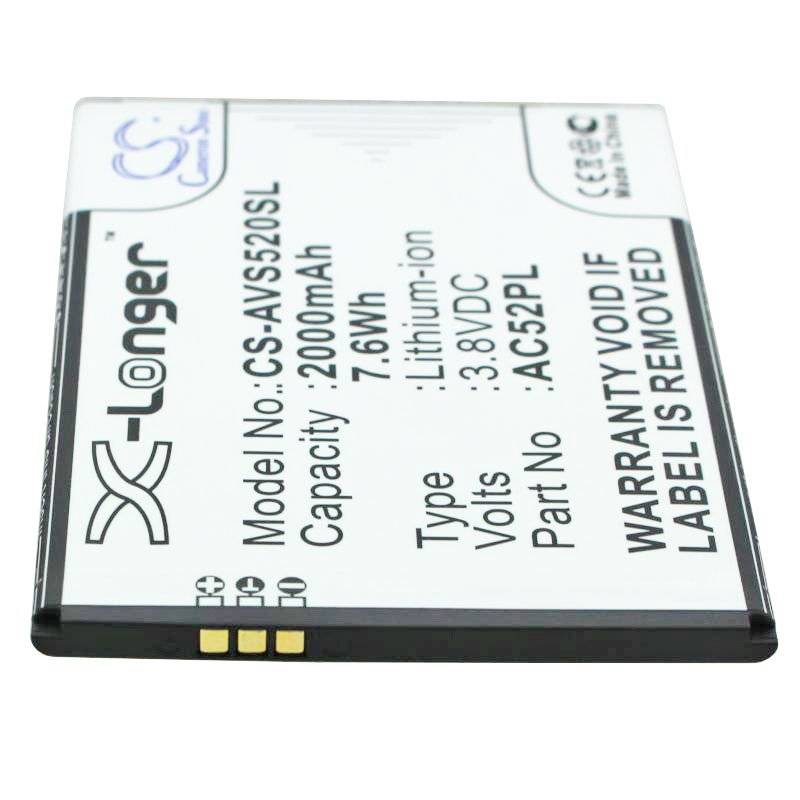 Ein wiederaufladbarer LG Li-Ionen-Handyakku mit der Bezeichnung 'CS-AVS520SL', 2000mAh, 3,8VDC, mit Garantie-Warntext.