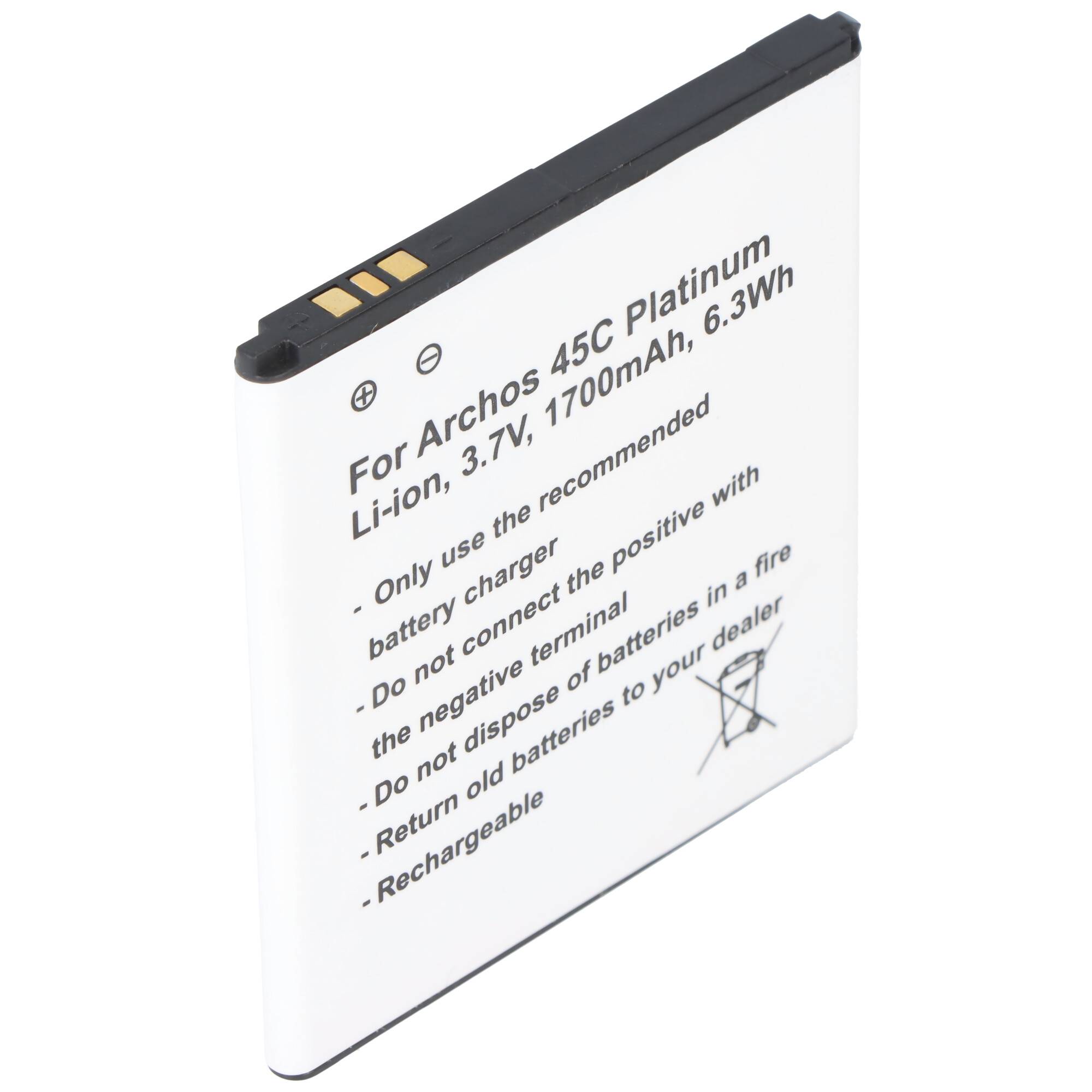 Weiße wiederaufladbare Lithium-Ionen-Batterie mit Aufschrift „Für Archos 45C Platinum