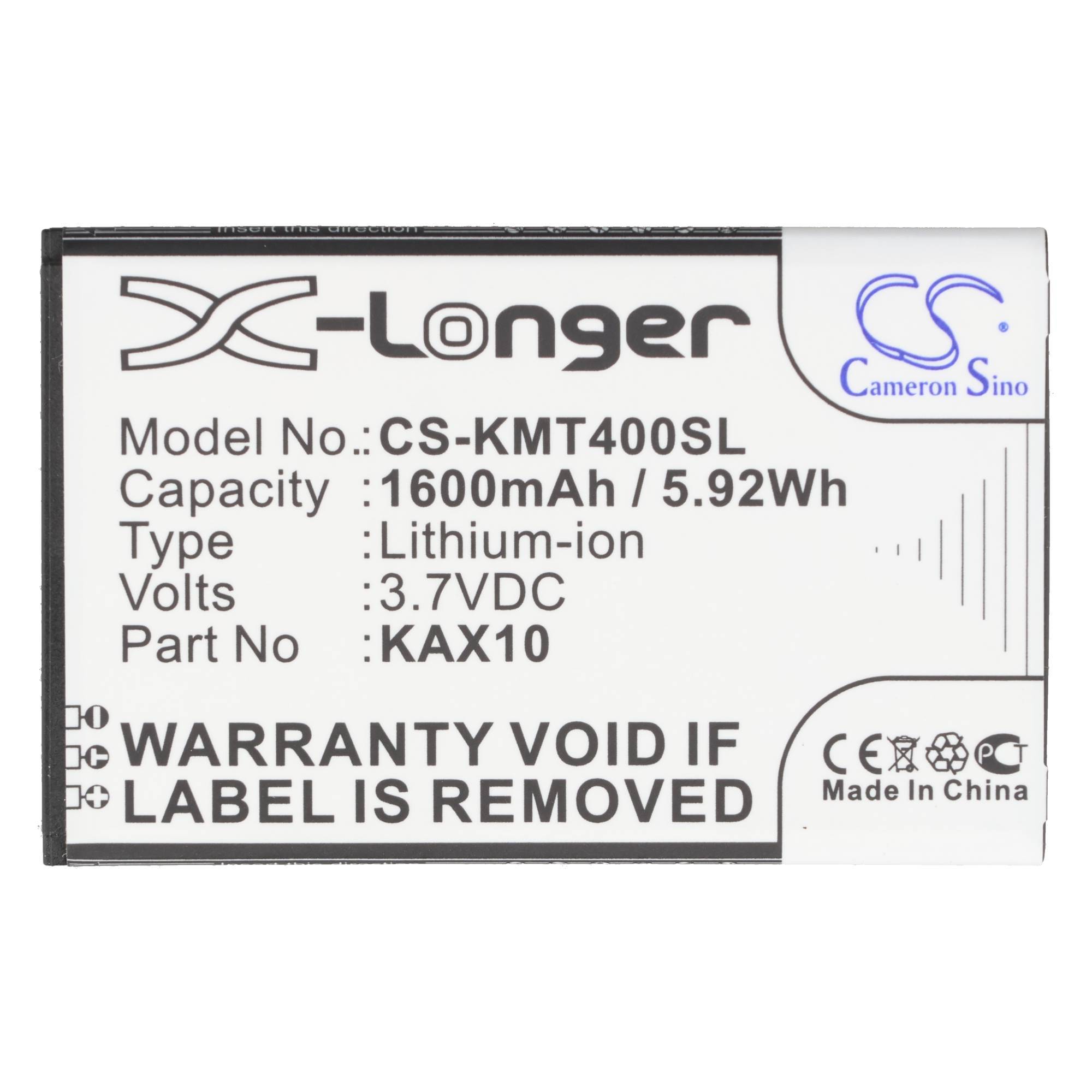X-Longer Lithium-Ionen-Batterie-Etikett für Modell CS-KMT400SL, 1600mAh 5.92Wh, 3.7V, Teil KAX10; „GARANTIE ERLISCHT BEI ENTFERNUNG DES ETIKETTS