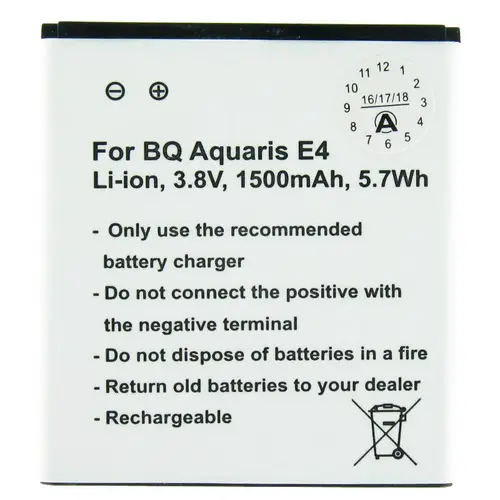 Akku passend für BQ Aquaris E4 B46, BQ 1700 Li-Polymer 3,8 Volt 1700mAh Akku passend für BQ Aquaris E4 B46, BQ 1700 Li-Polymer 3,8 Volt 1700mAh