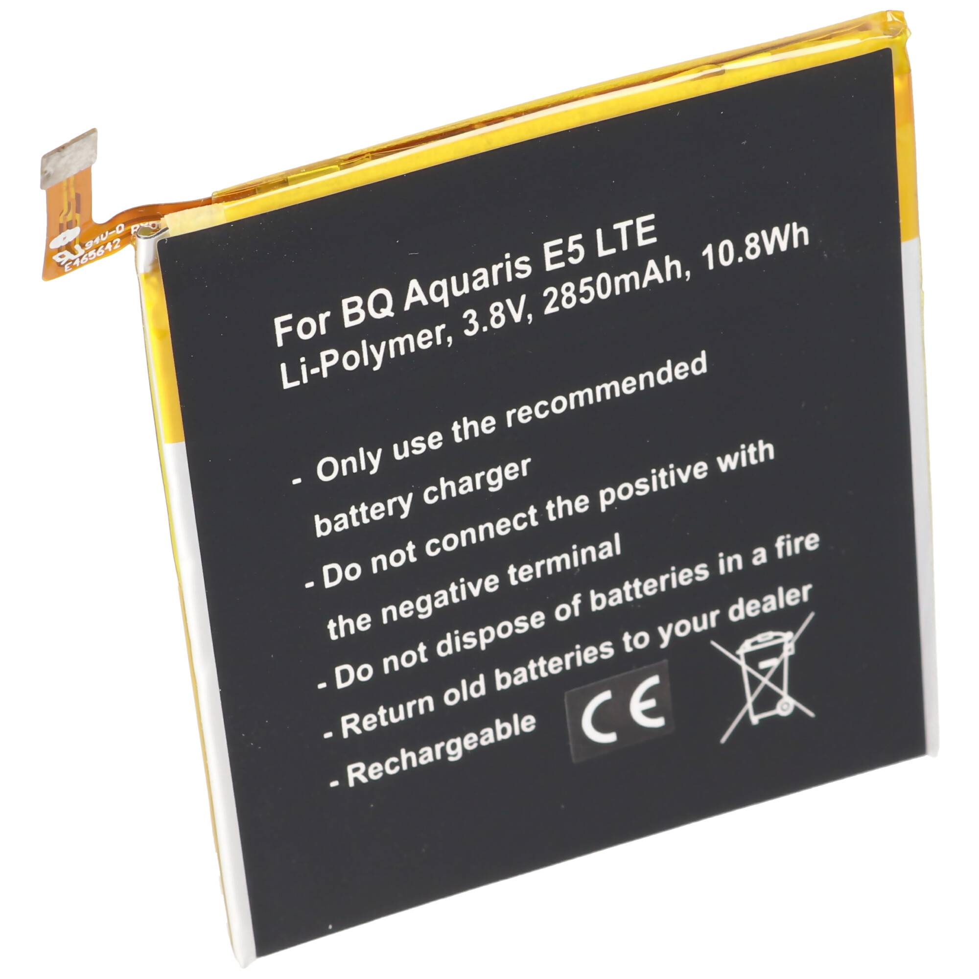 Akku passend für BQ Aquaris 0759, 0760, 0858, Aquaris E5 4G, Aquaris E5 LTE, Aquaris E5.0 Li-Polymer 3,8 Volt 2850mAh
